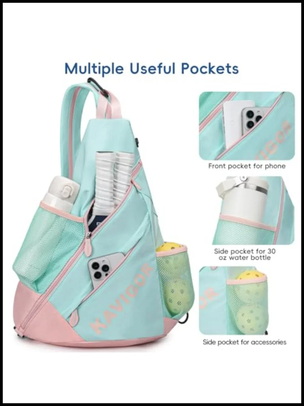 Convertible Pickleball Sling Backpack, Fits 4 Paddles, Wet/Dry Pocket